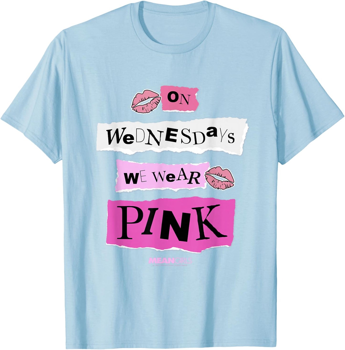 Mean Girls On Wednesdays We Wear Pink Cutout Collage Movie T-Shirt - T-Shirt | Light Blue