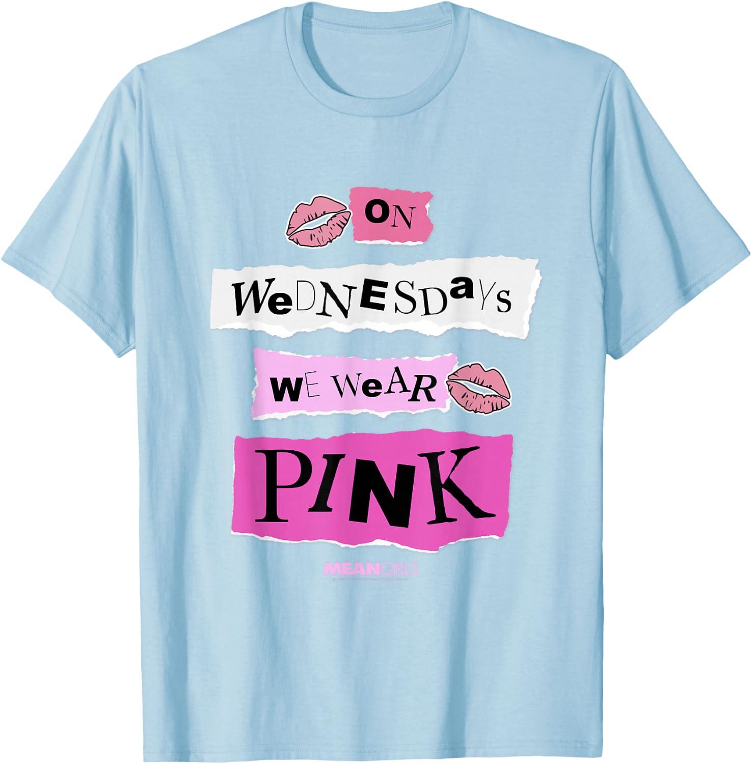 Mean Girls On Wednesdays We Wear Pink Cutout Collage Movie T-Shirt - T-Shirt | Light Blue