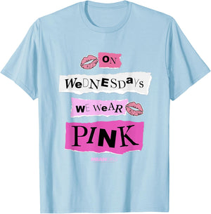 Mean Girls On Wednesdays We Wear Pink Cutout Collage Movie T-Shirt - T-Shirt | Light Blue