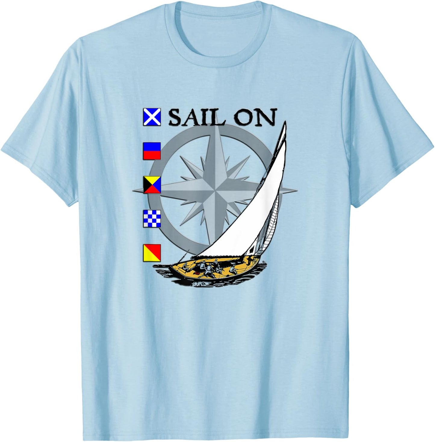 Sailing Racing Boat with Nautical Flags and Compass T-Shirt - T-Shirt | Light Blue