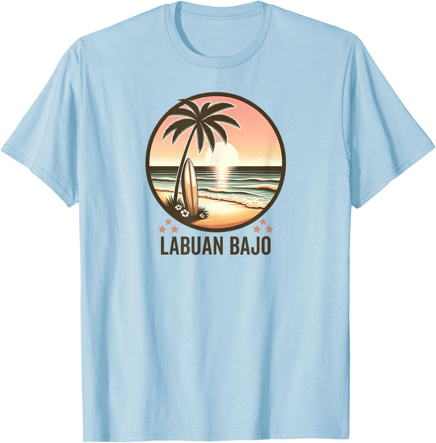 Labuan Bajo Palm Trees Surfing - Indonesia Beach Sunset Women Kids T-Shirt - T-Shirt | Light Blue