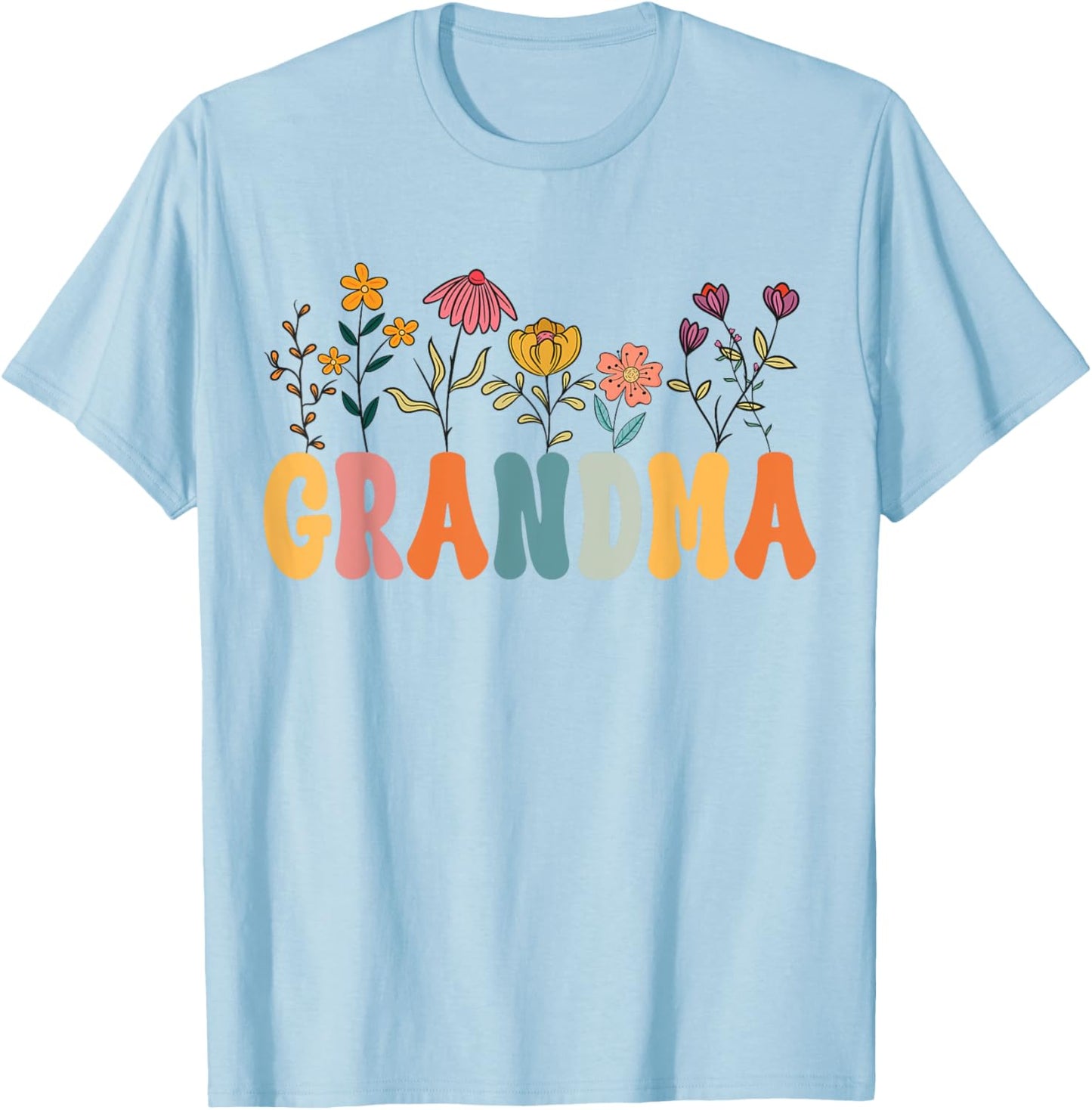 Grandma Wildflower Groovy Grandma Floral T-Shirt - T-Shirt | Light Blue