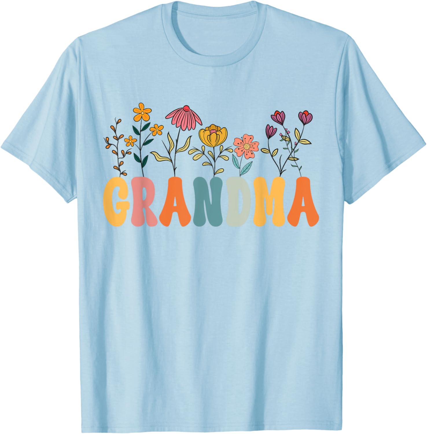 Grandma Wildflower Groovy Grandma Floral T-Shirt - T-Shirt | Light Blue