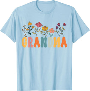 Grandma Wildflower Groovy Grandma Floral T-Shirt - T-Shirt | Light Blue