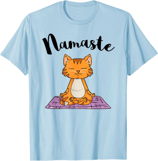 Cat Yoga Namaste Shirt Women Girls Kitten Yoga T-Shirt - T-Shirt | Light Blue