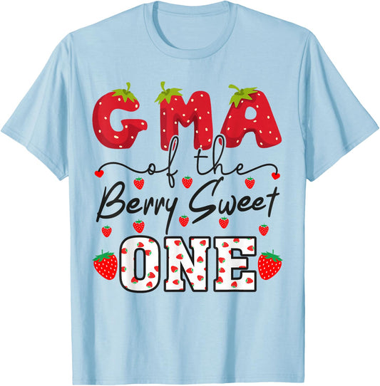 Gma of The Berry Sweet One Strawberry Grandma T-Shirt - T-Shirt | Light Blue