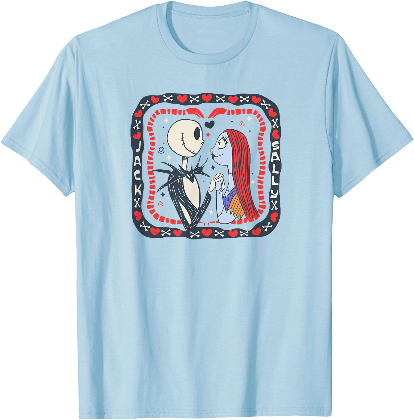 Amazon Essentials Nightmare Before Christmas Jack and Sally Valentine's Day T-Shirt - T-Shirt | Light Blue