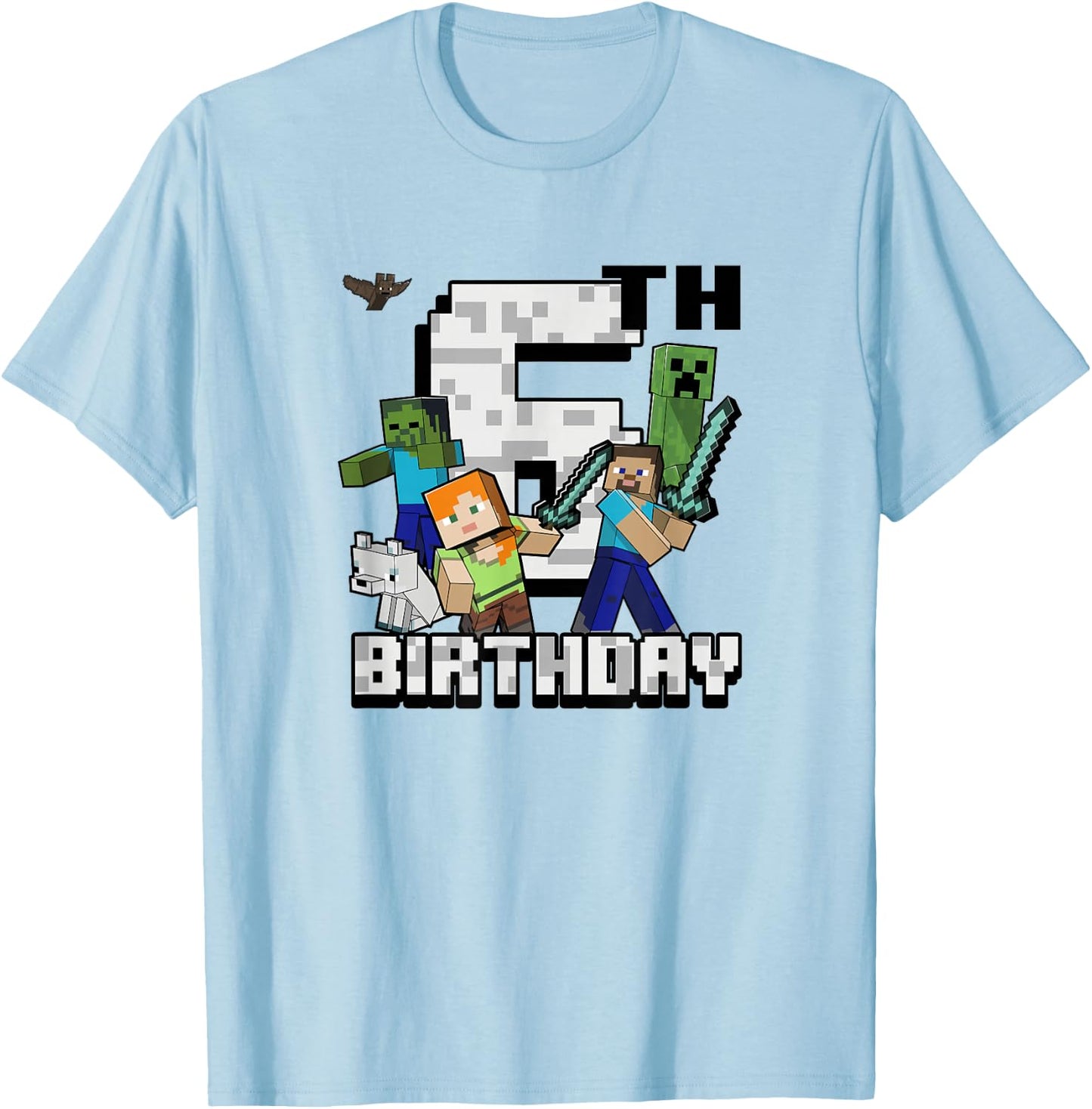 Minecraft Group Shot Happy 6th Birthday T-Shirt - T-Shirt | Light Blue