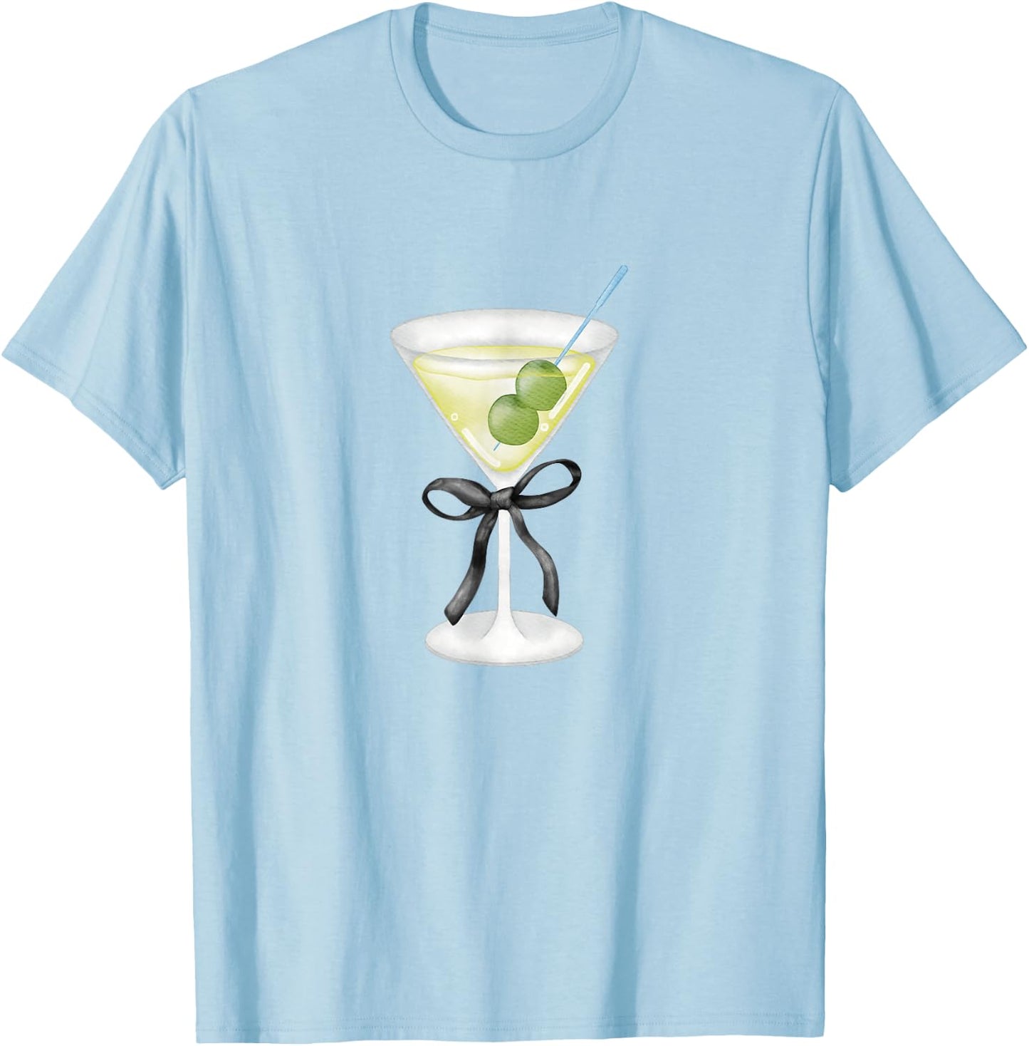 Coquette Bow with Martini Coquette Aesthetic T-Shirt - T-Shirt | Light Blue
