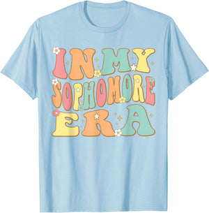 In My Sophomore Era Groovy School 10th Grade Student Girl T-Shirt - T-Shirt | Light Blue