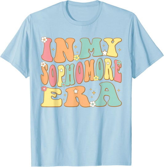 In My Sophomore Era Groovy School 10th Grade Student Girl T-Shirt - T-Shirt | Light Blue