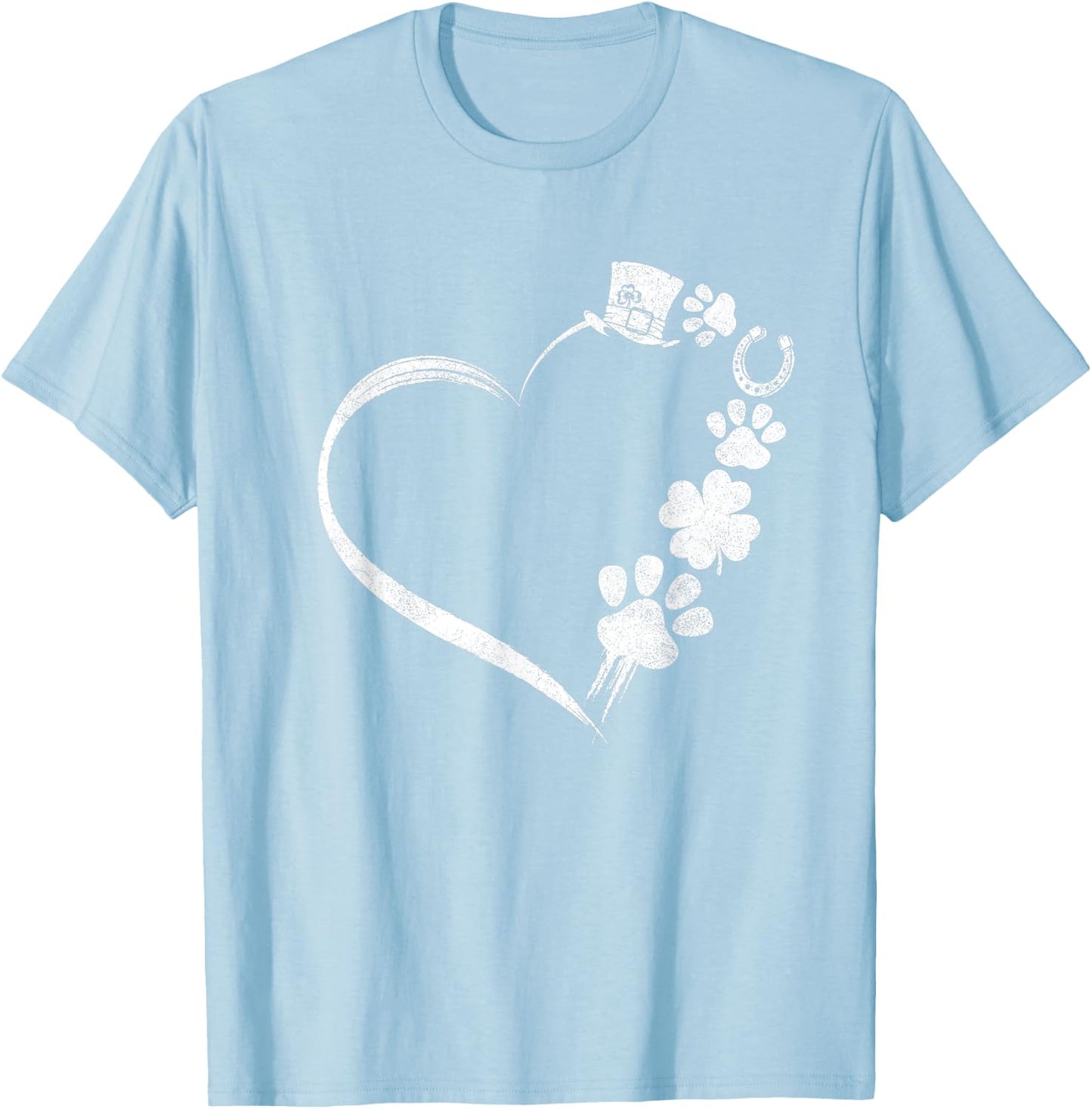 Cute Dogs Paw Shamrock Horseshoe Print Heart St Patricks Day T-Shirt - T-Shirt | Light Blue