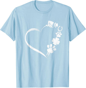 Cute Dogs Paw Shamrock Horseshoe Print Heart St Patricks Day T-Shirt - T-Shirt | Light Blue