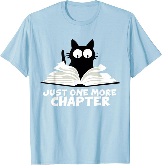 Just One More Chapter Cat Funny Love Cat Black Book T-Shirt - T-Shirt | Light Blue
