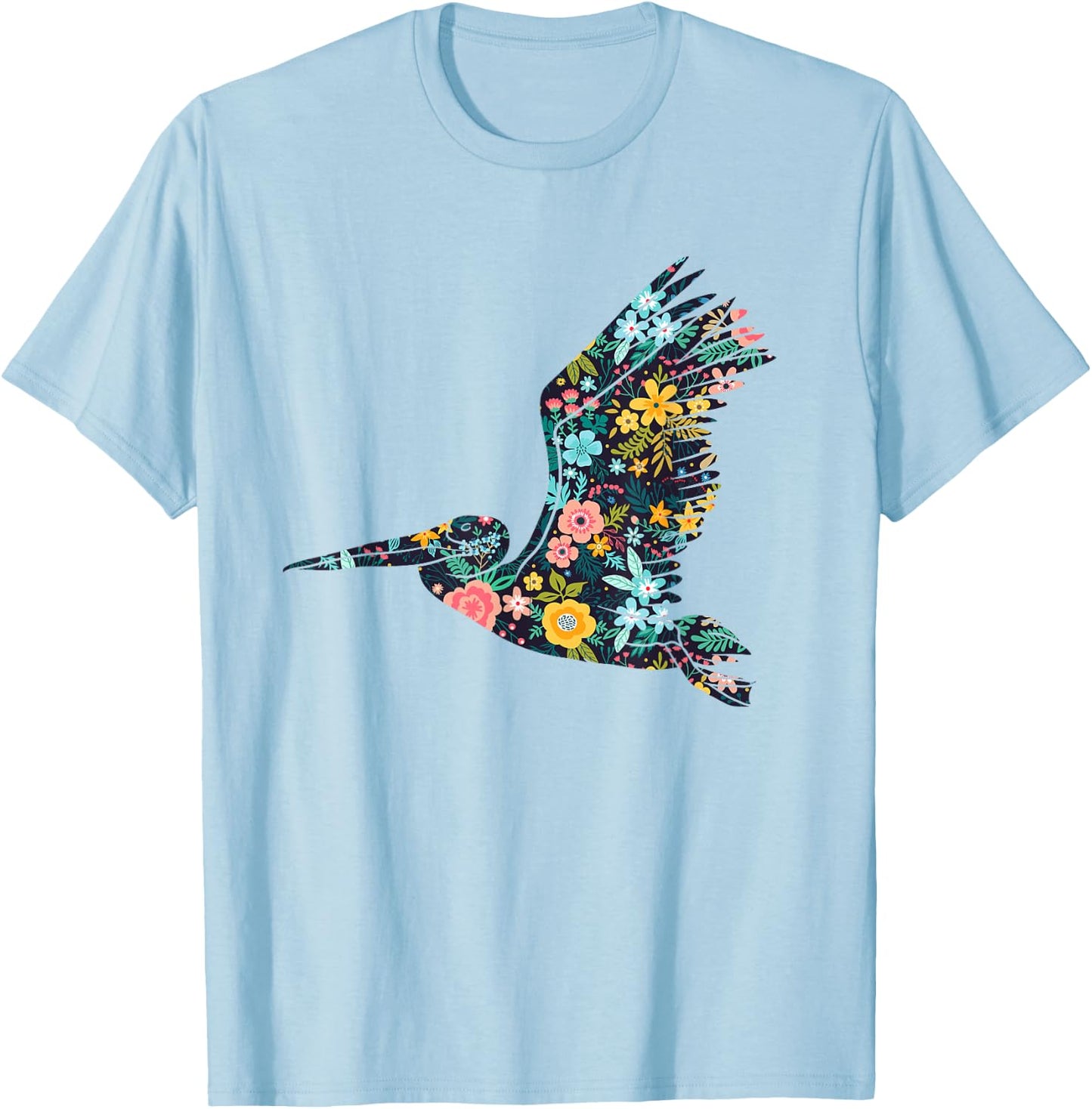 Floral Pelican Silhouette Girls Graphic T-Shirt - T-Shirt | Light Blue