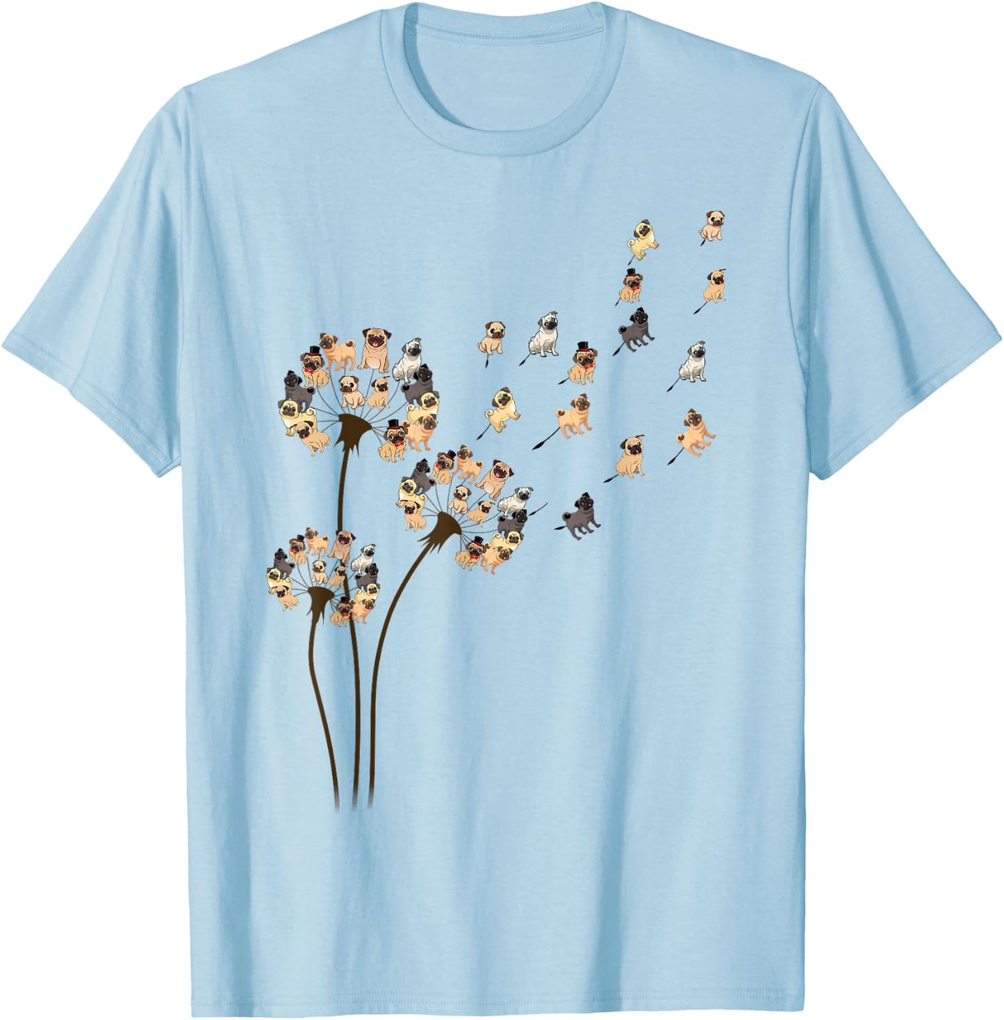 Flower Pug Dogs Dandelion Funny Animal Lovers Men Women Small T-Shirt - T-Shirt | Light Blue