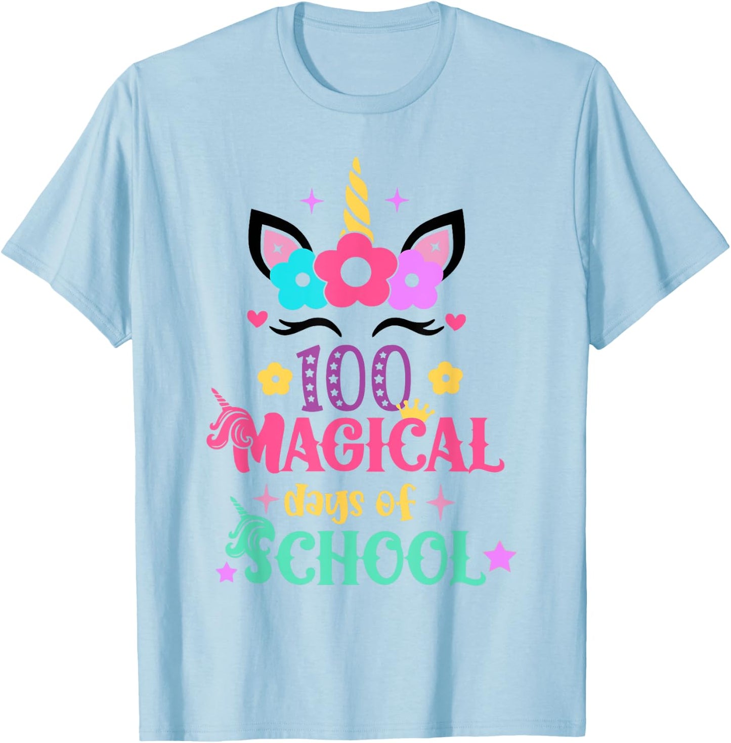 100th Day of School Unicorn 100 Magical Days Women Girls T-Shirt - T-Shirt | Light Blue