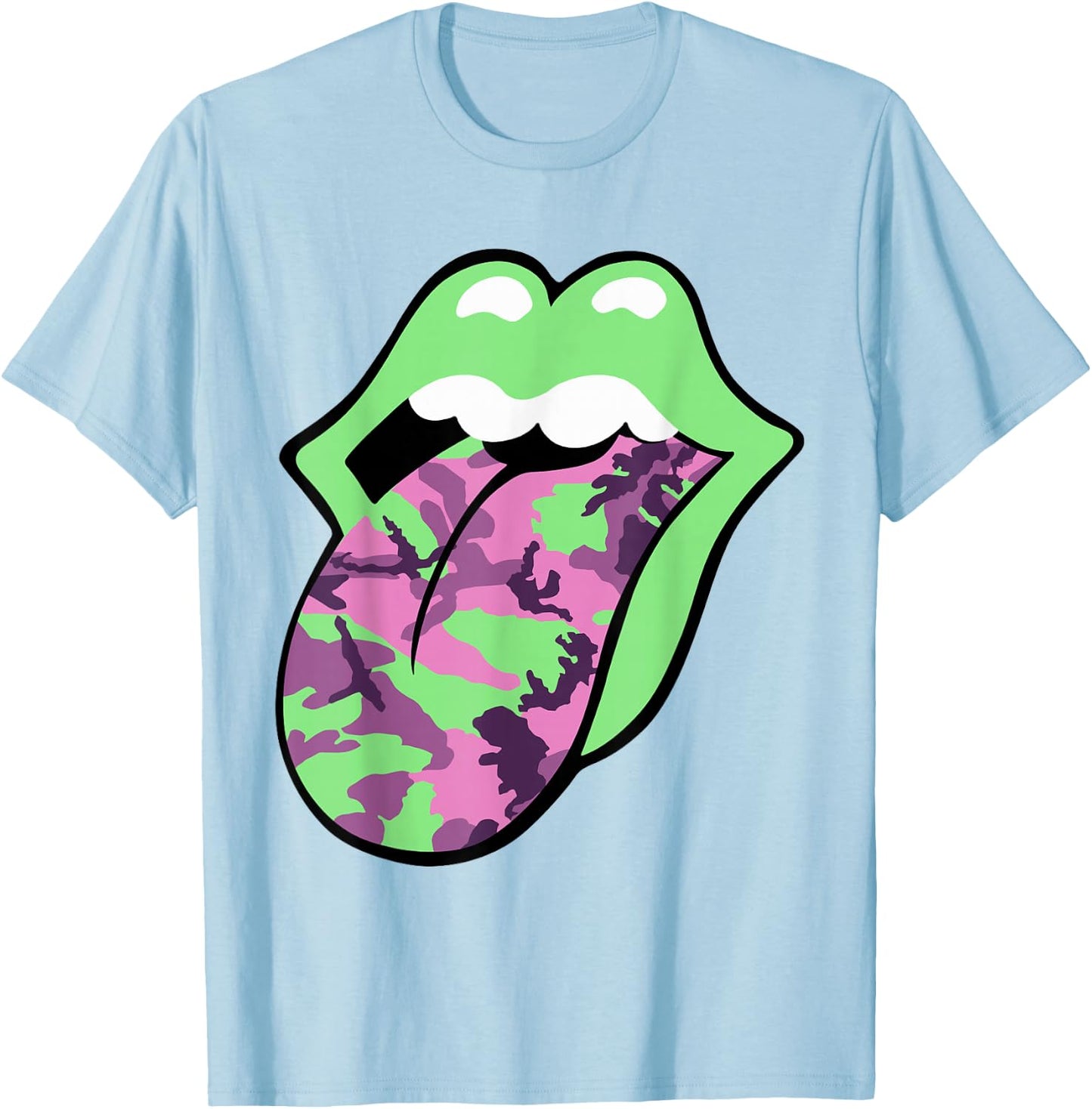 Official Rolling Stones Pink Camo Tongue T-Shirt - T-Shirt | Light Blue