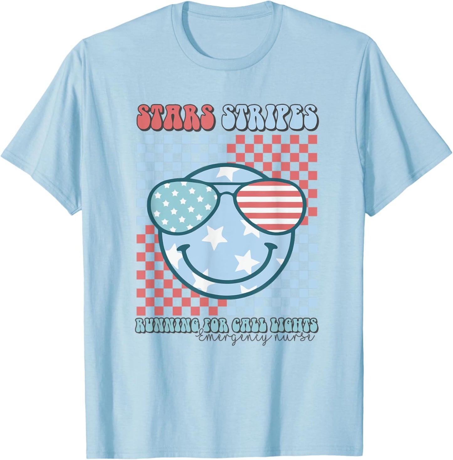 ER Nurse 4th Of July Emergency Room Groovy Smile Patriotic T-Shirt - T-Shirt | Light Blue