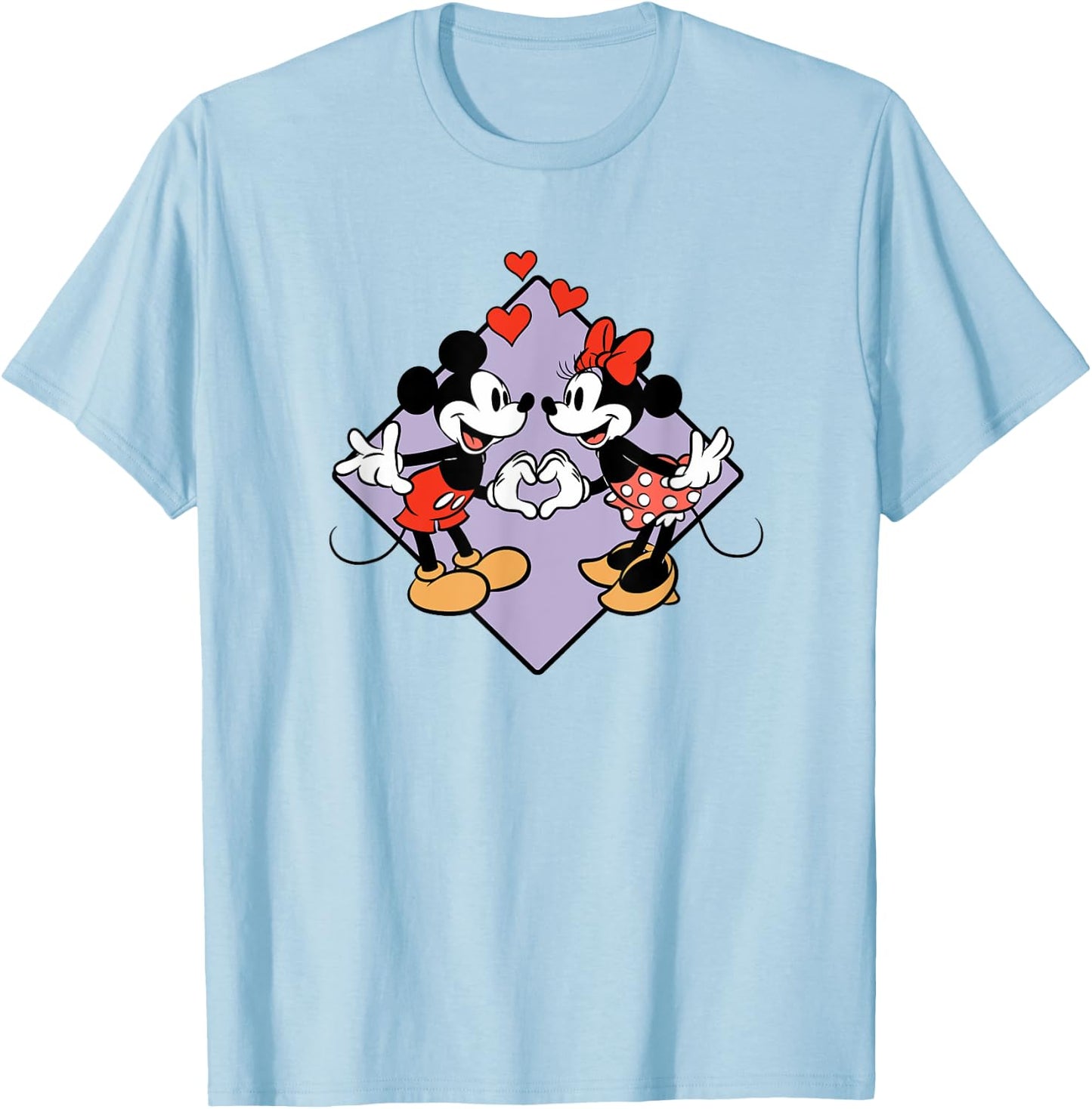 Amazon Essentials Mickey and Minnie Smiling in Love Valentine's Day Short Sleeve T-Shirt - T-Shirt | Light Blue