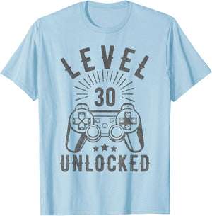 Level 30 Unlocked Funny Gamer 30th Birthday Vintage 30 Years T-Shirt - T-Shirt | Light Blue