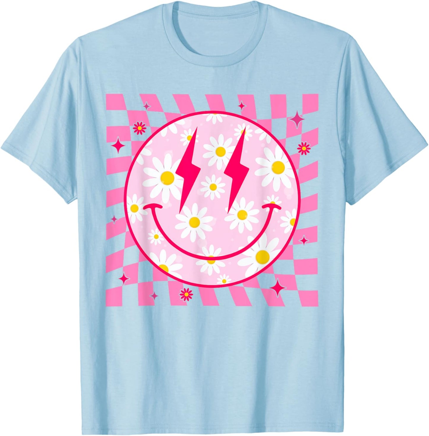 Happy Face Daisy Flower Shirt Preppy Aesthetic Smile Face T-Shirt - T-Shirt | Light Blue