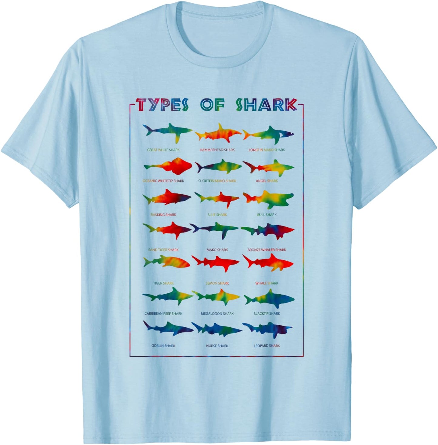 21 Types of Shark | Tie Dye Marine Biology s Gift T-Shirt - T-Shirt | Light Blue
