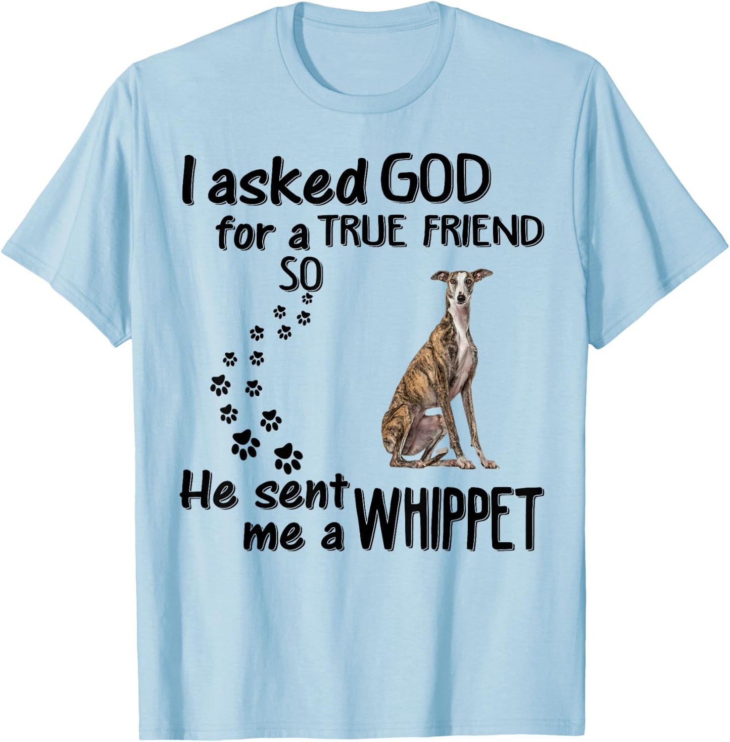 I Asked God For True Friend So He Sent Whippet T-Shirt - T-Shirt | Light Blue