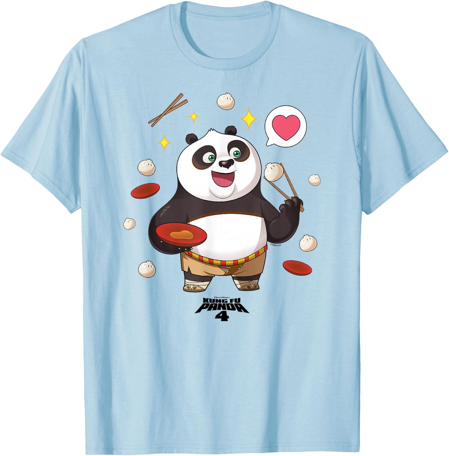 Kung Fu Panda 4 Cute Chibi Po Eating Dumplings T-Shirt - T-Shirt | Light Blue