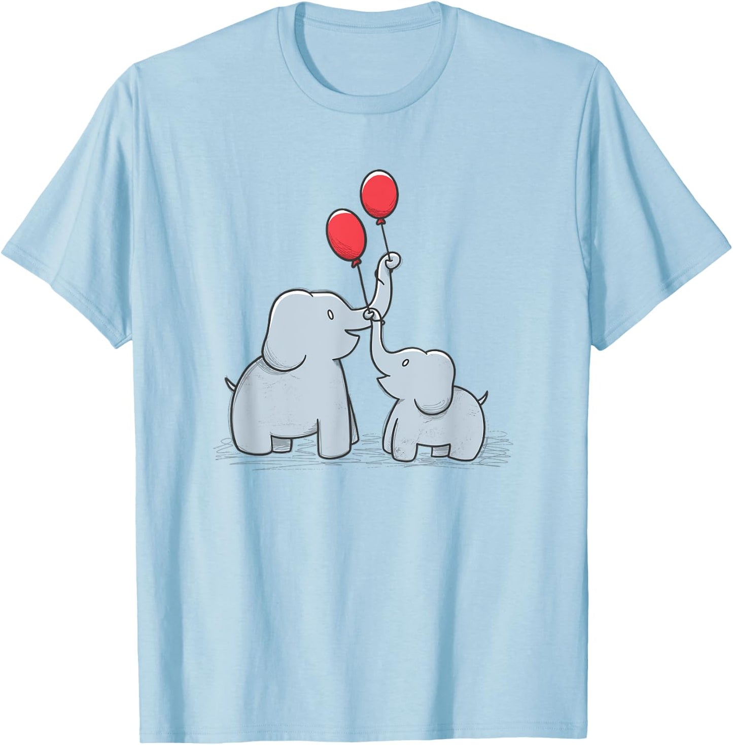Elephant Happy Family Doodle Balloons Wildlife Cute T-Shirt - T-Shirt | Light Blue