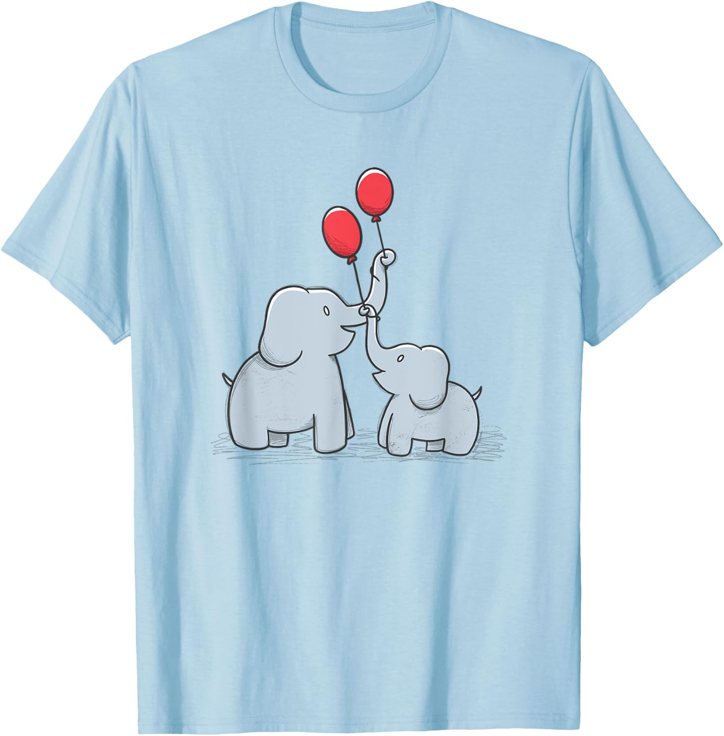 Elephant Happy Family Doodle Balloons Wildlife Cute T-Shirt - T-Shirt | Light Blue