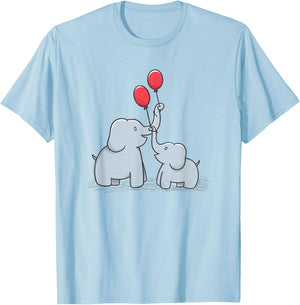 Elephant Happy Family Doodle Balloons Wildlife Cute T-Shirt - T-Shirt | Light Blue