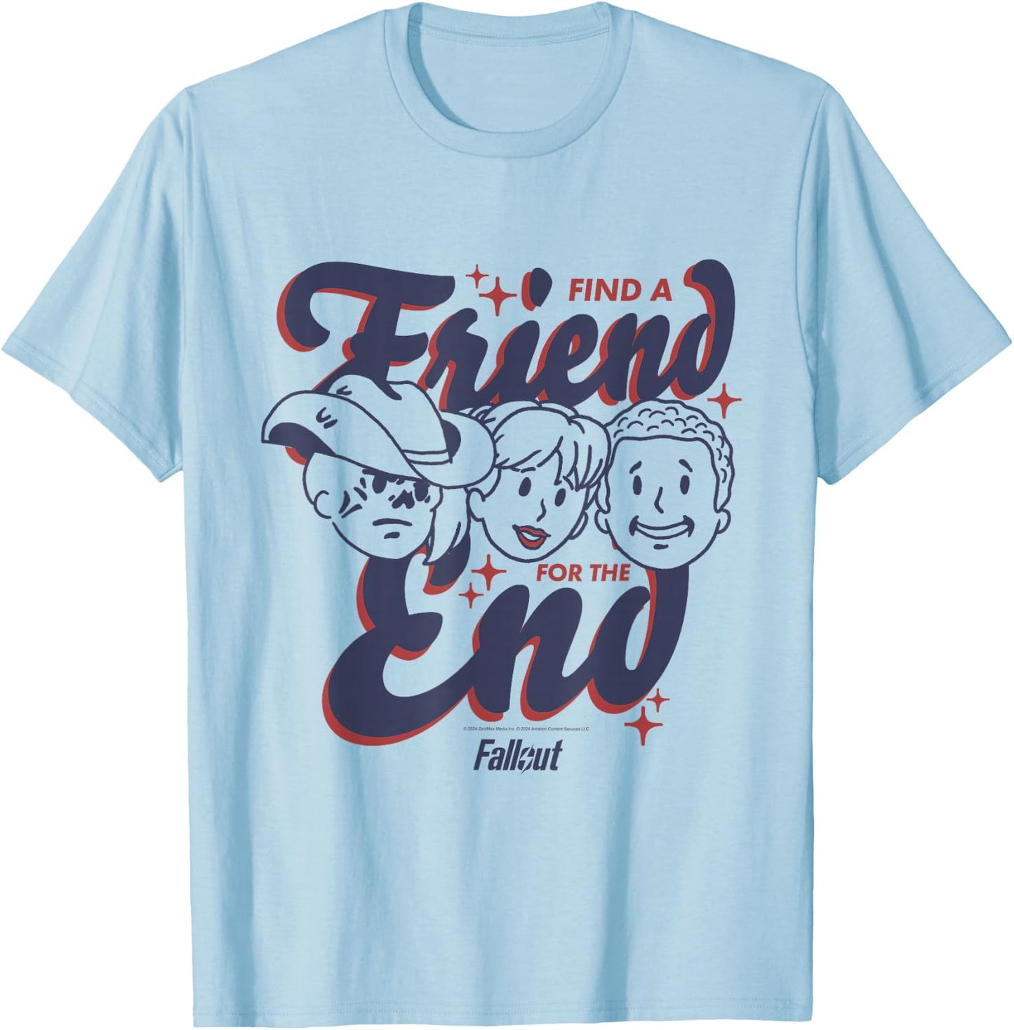 Fallout TV Series Friend for The End Three Character Faces T-Shirt - T-Shirt | Light Blue