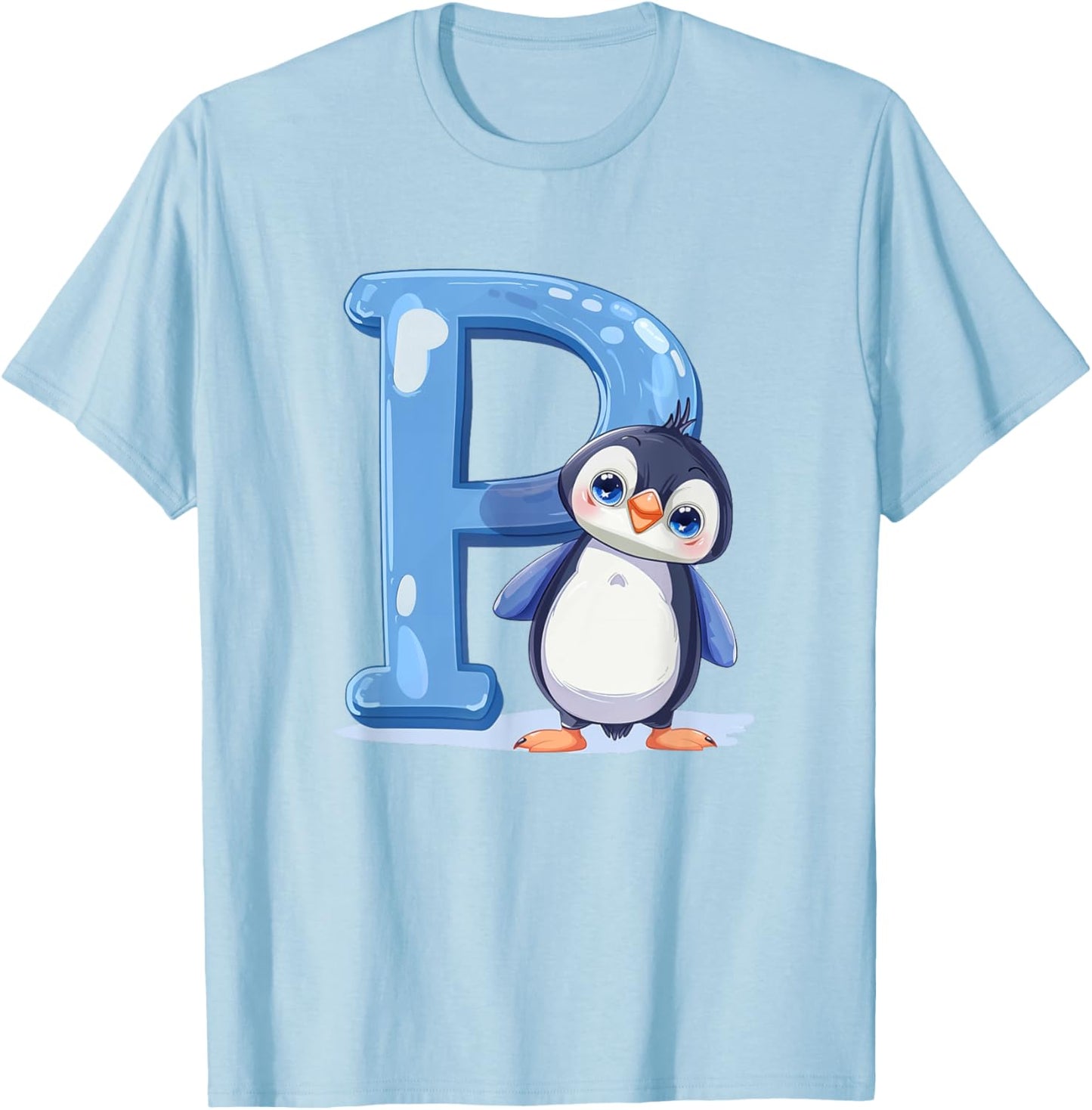 Penguin Lover Gift with Letter P Design; Animal Alphabet T-Shirt - T-Shirt | Light Blue