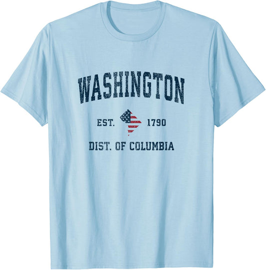 Washington DC Vintage American Flag USA Sports Design T-Shirt - T-Shirt | Light Blue