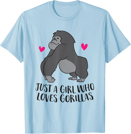 Just a Girl Who Loves Gorillas Cute Gorilla Girl T-Shirt - T-Shirt | Light Blue