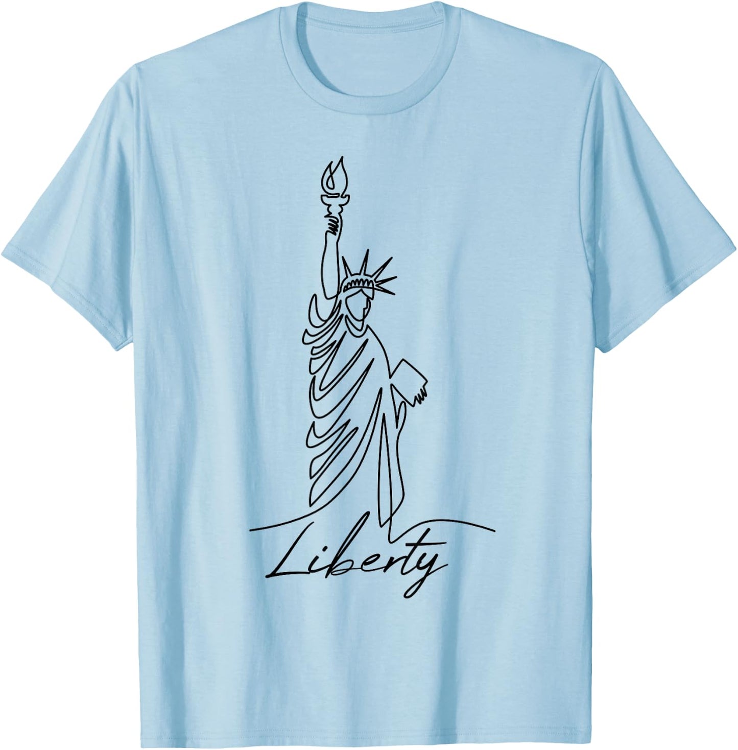 Statue of Liberty Hand Drawn One Line New Art Drawing York T-Shirt - T-Shirt | Light Blue