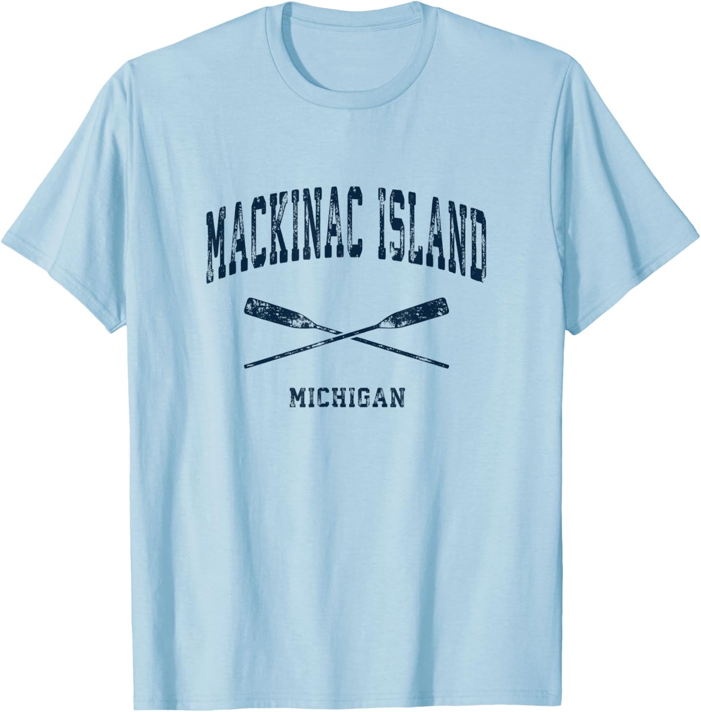 Mackinac Island Michigan Vintage Nautical Crossed Oars Navy T-Shirt - T-Shirt | Light Blue