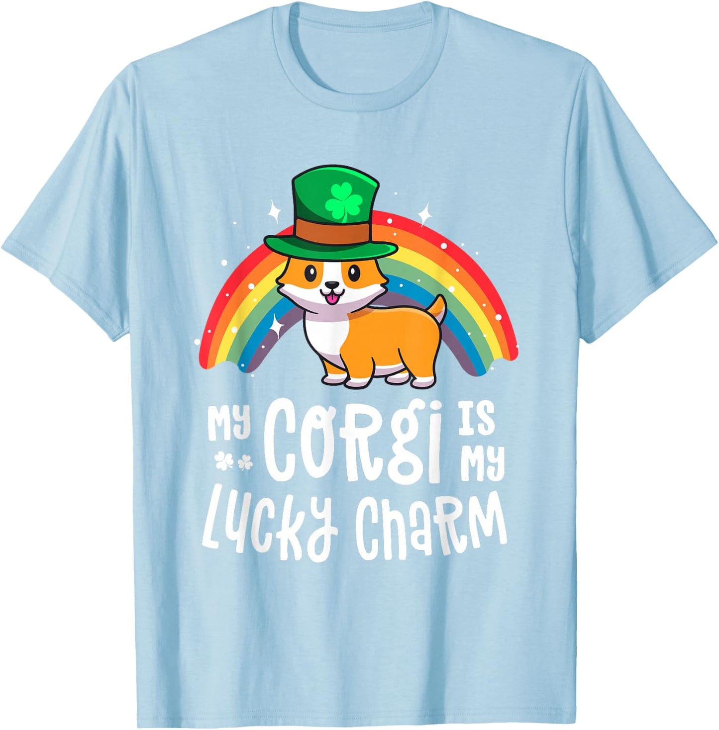 Corgi Lucky Charm Dog St Patricks Day Shirt Gift T-Shirt - T-Shirt | Light Blue