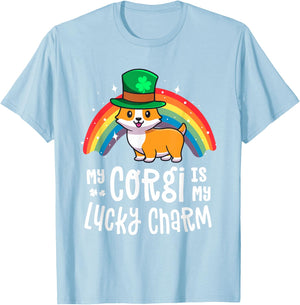 Corgi Lucky Charm Dog St Patricks Day Shirt Gift T-Shirt - T-Shirt | Light Blue
