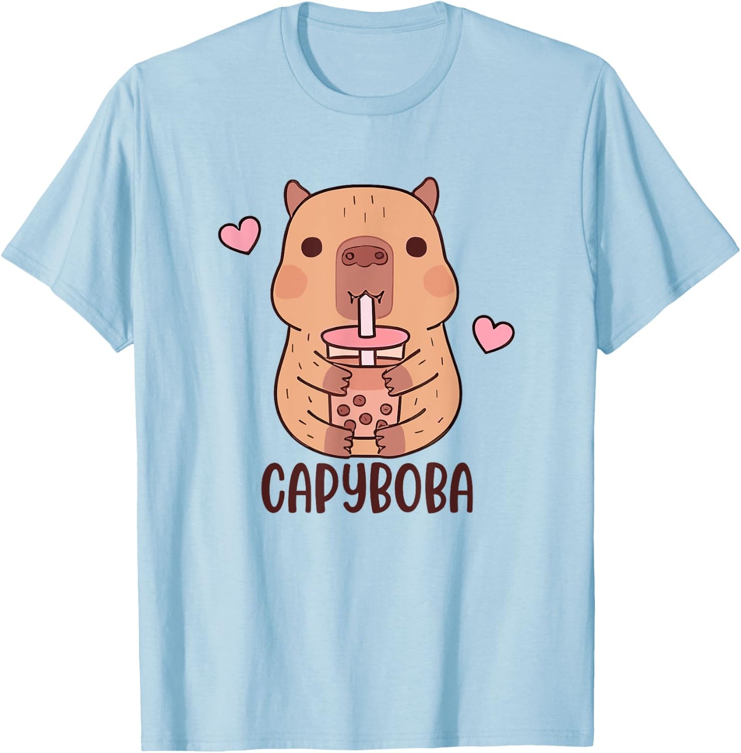 Funny Capybara, Capyboba Boba Milk Tea, Lovely Animal T-Shirt - T-Shirt | Light Blue