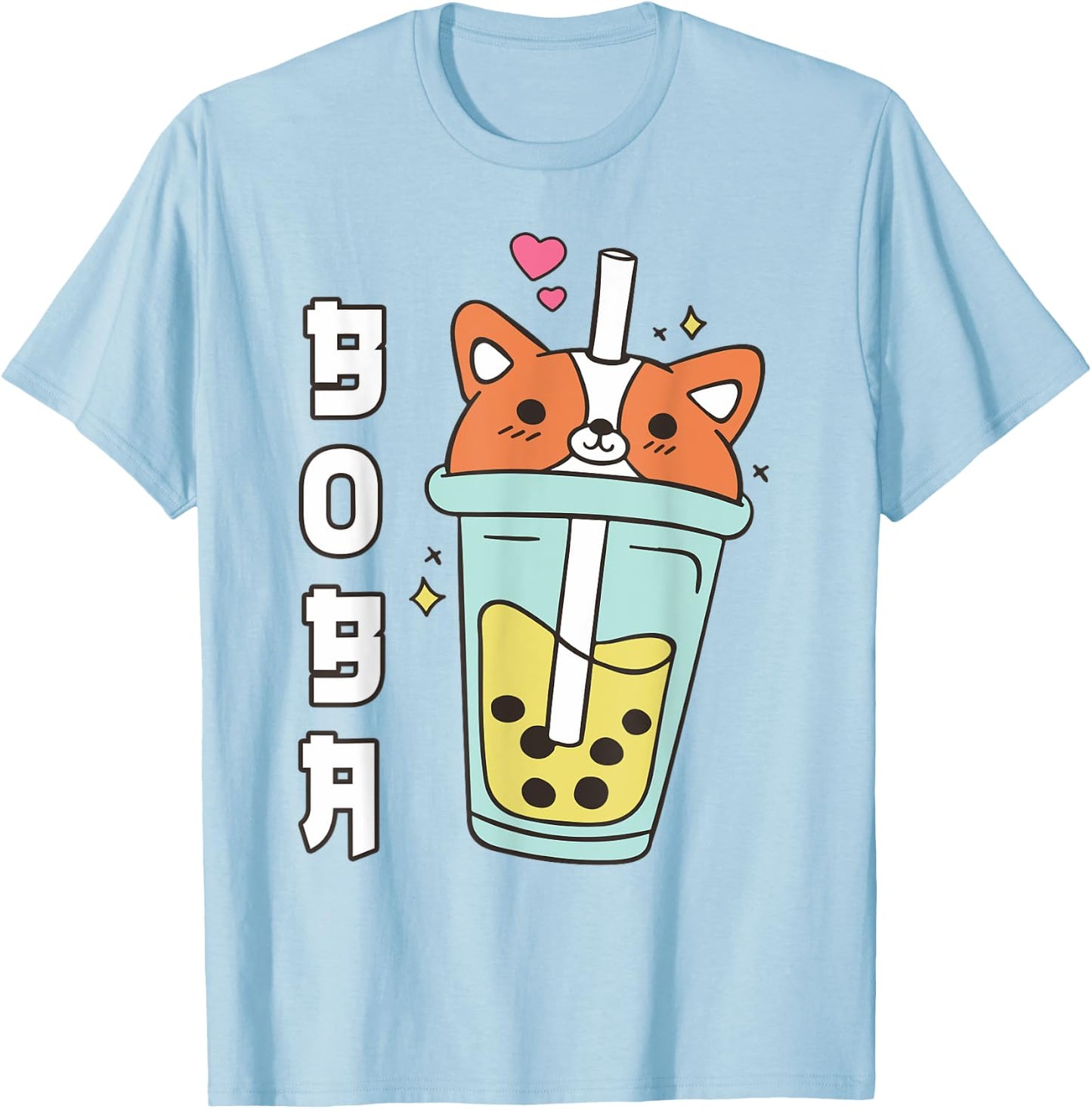 Cute Corgi Boba Tea Kid Girl Dog Mom Lover Gift Kawaii Anime T-Shirt - T-Shirt | Light Blue