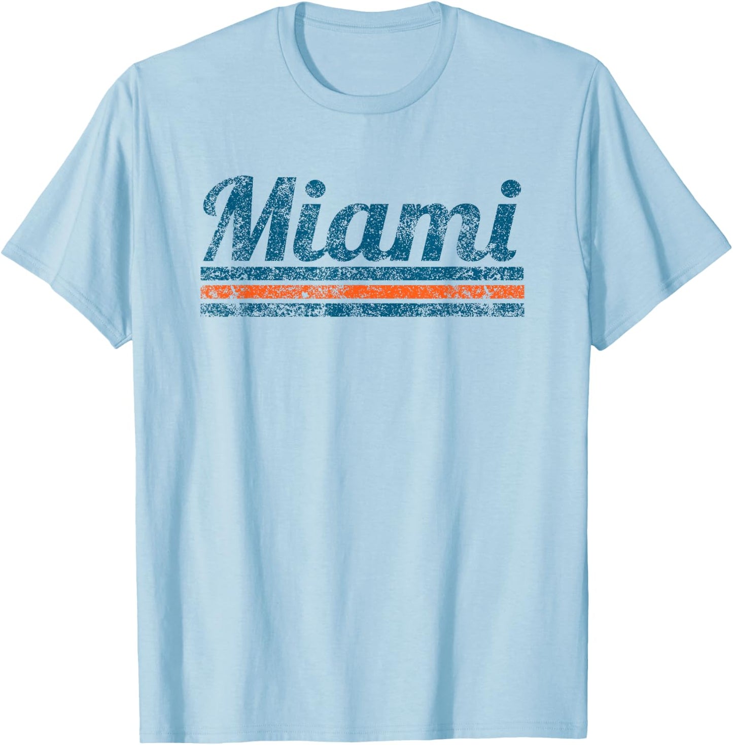Miami Florida Retro Vintage Weathered Stripe Throwback T-Shirt - T-Shirt | Light Blue