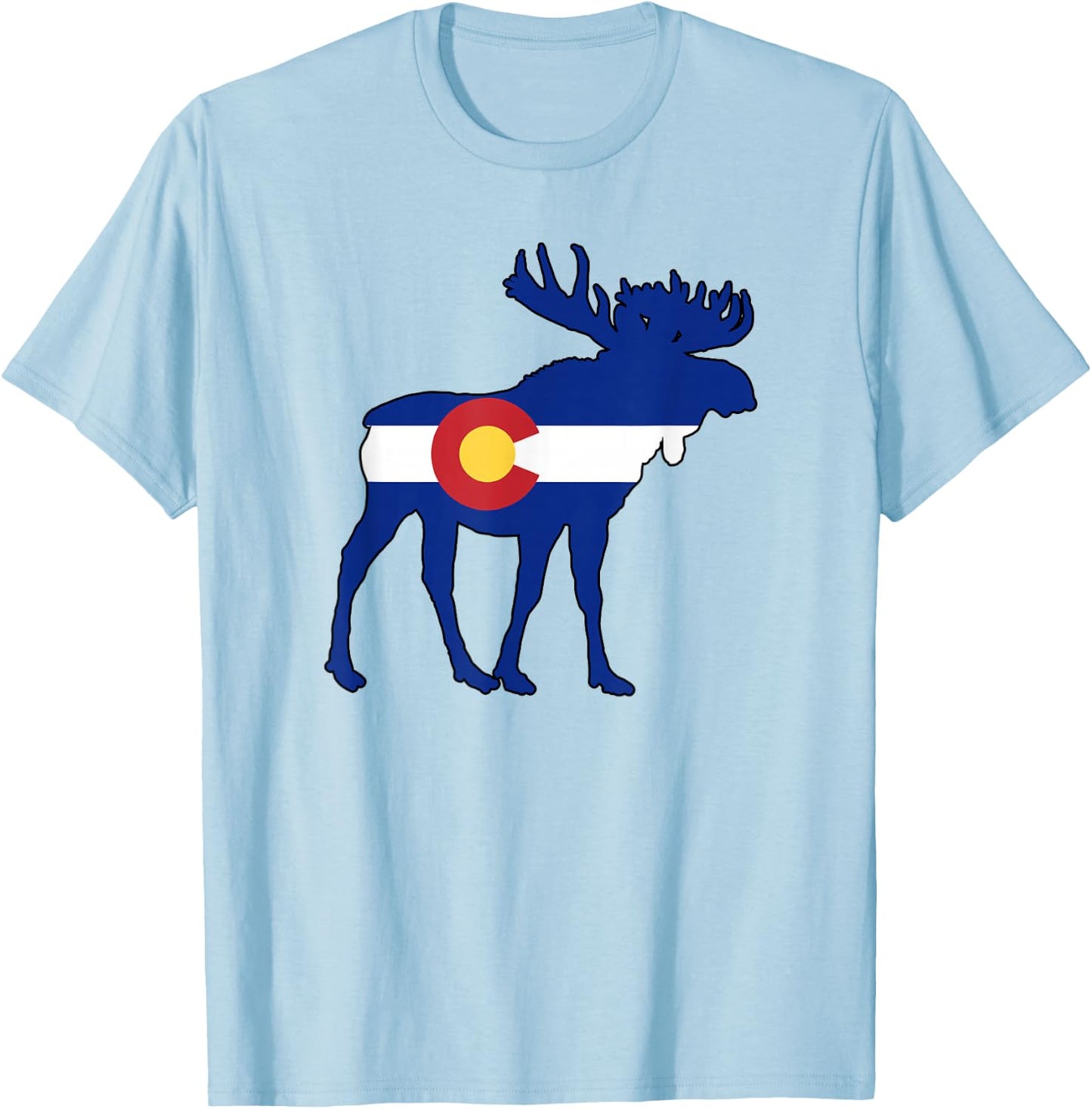 Colorado Flag Moose T-Shirt - T-Shirt | Light Blue