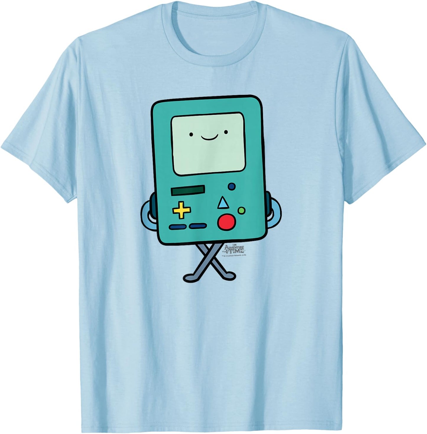 Cartoon Network Adventure Time BMO - Men's White Small Classic Fit Short Sleeve Cotton 60% Polyester 40% Modern Cartoon T-Shirt - T-Shirt | Light Blue