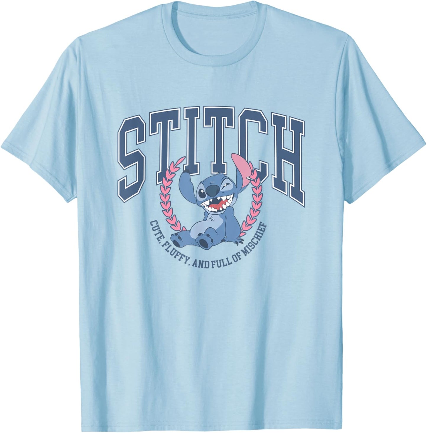 Disney Lilo & Stitch Cute Fluffy & Full Of Mischief Logo T-Shirt - T-Shirt | Light Blue