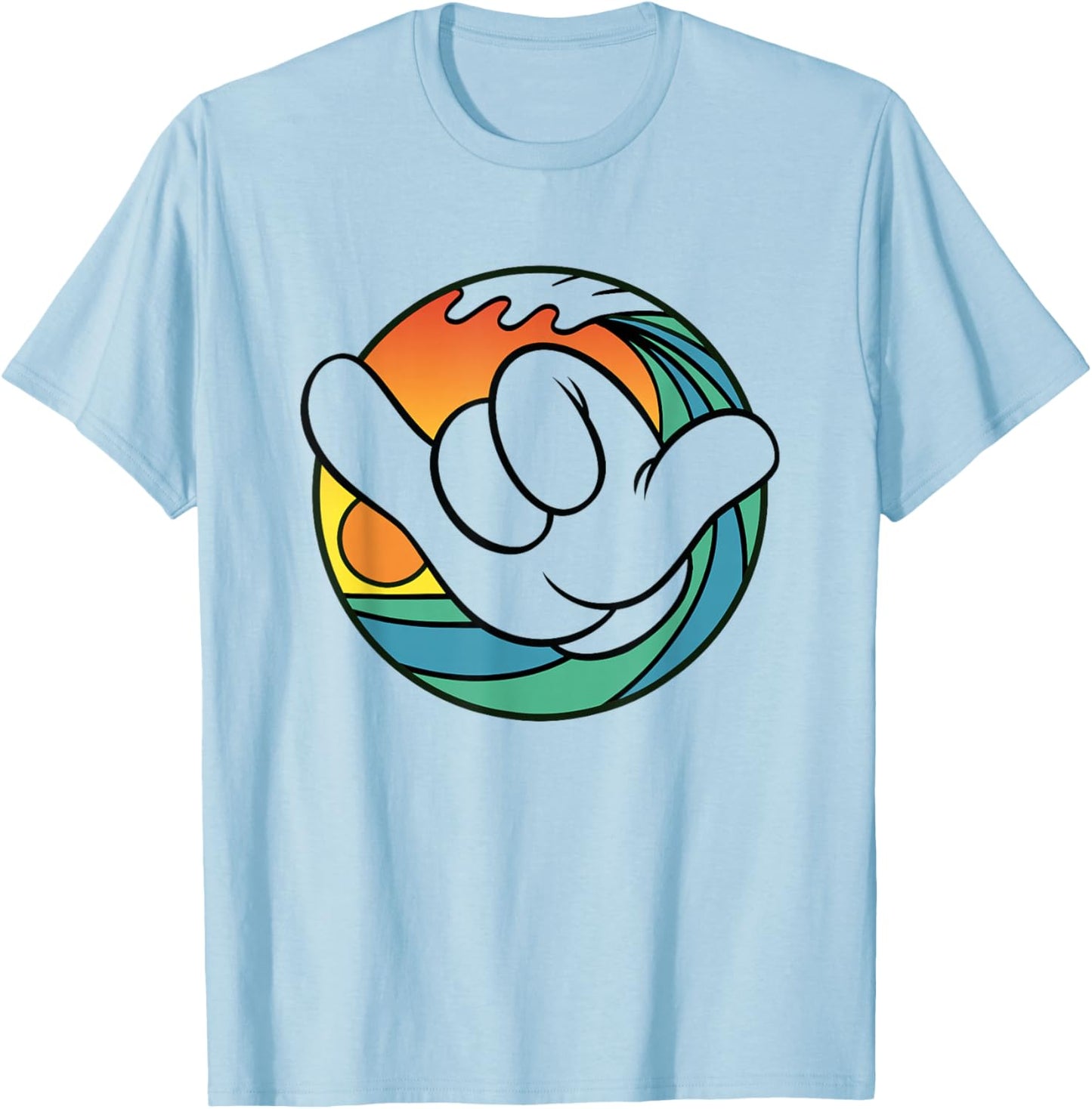 Disney Mickey And Friends Hand Shaka Sign Sunset Surf T-Shirt - T-Shirt | Light Blue