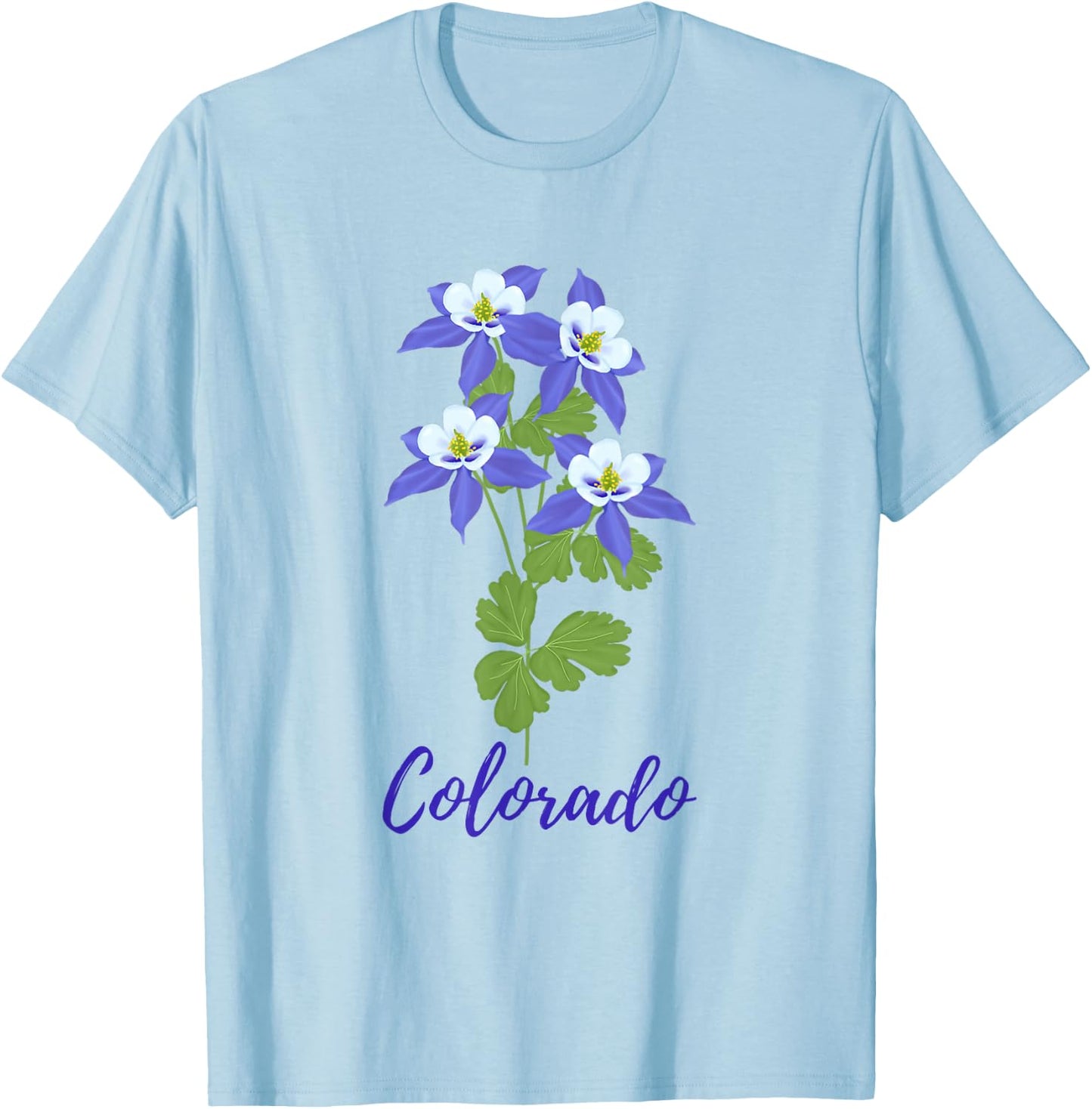 Colorado Columbine Flower Wildflower Nature Hiking Travel T-Shirt - T-Shirt | Light Blue
