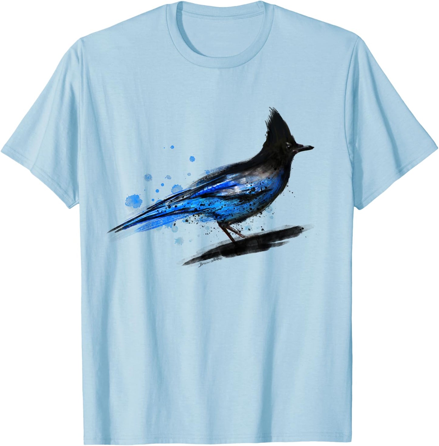 Watercolor blue stellar jay bird artistic animal watercolour T-Shirt - T-Shirt | Light Blue