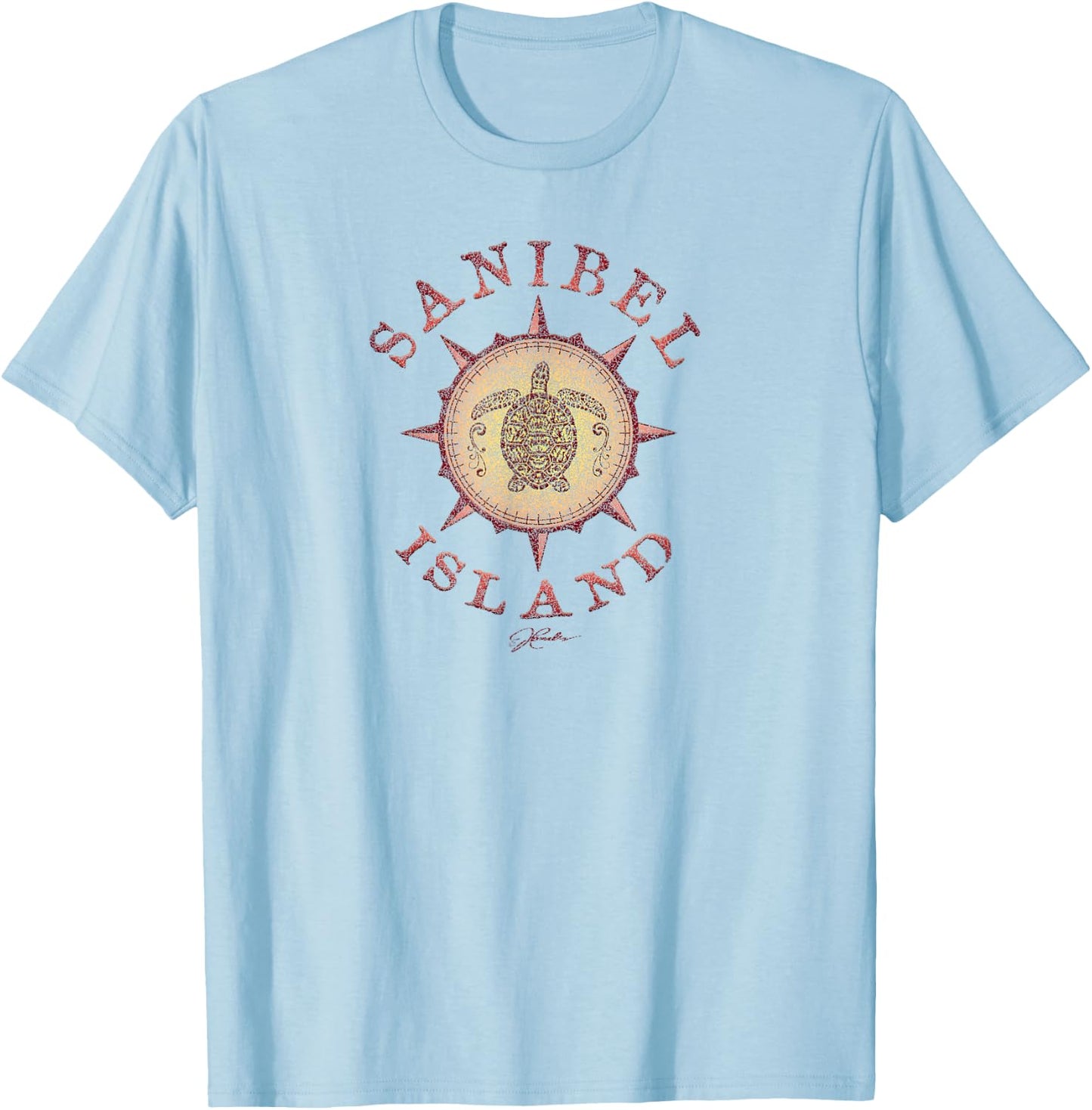 JCombs: Sanibel Island, FL, Sea Turtle on Windrose T-Shirt - T-Shirt | Light Blue